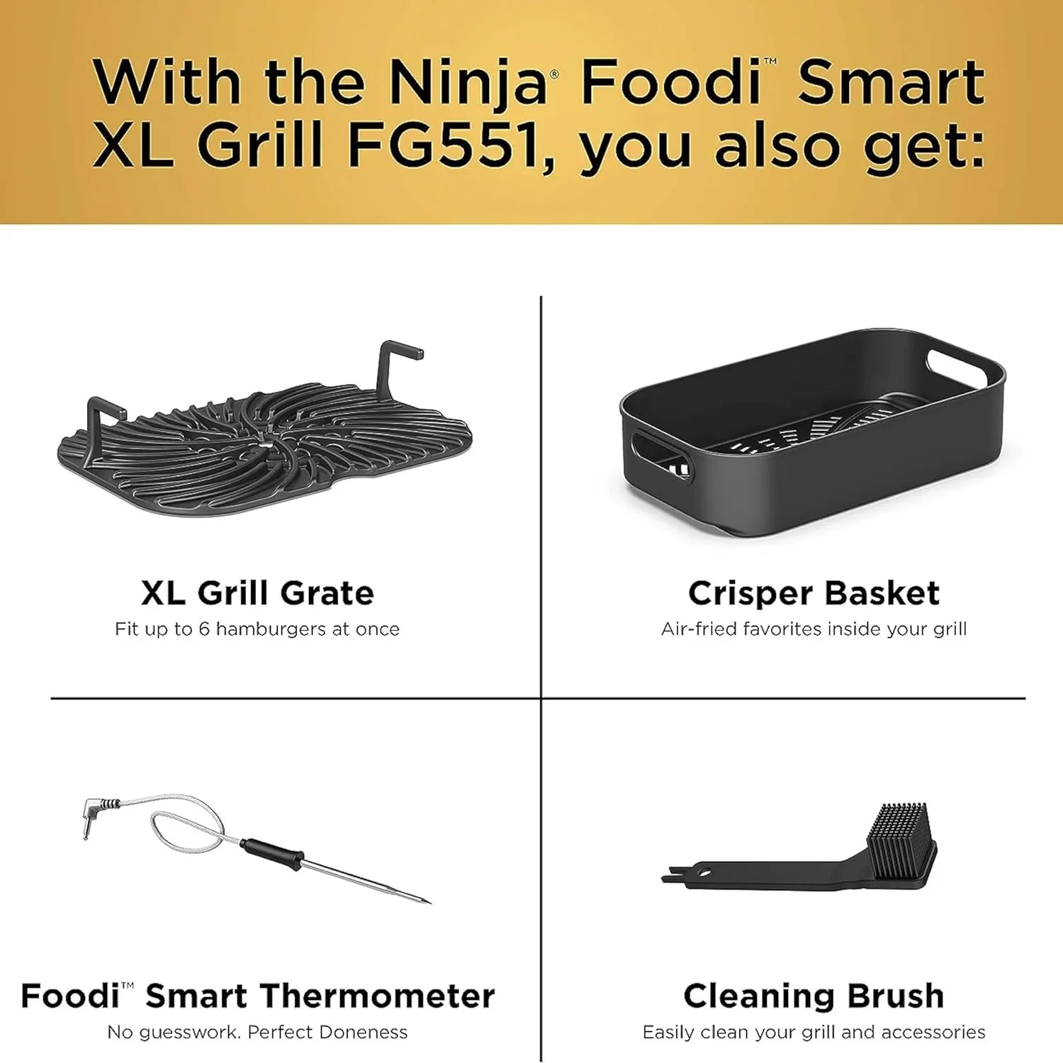 Gril d'intérieur Ninja Foodi Smart XL 6 en 1 avec friture à air, cuisson au four, rôtissage, grillage et déshydratation, thermomètre intelligent
