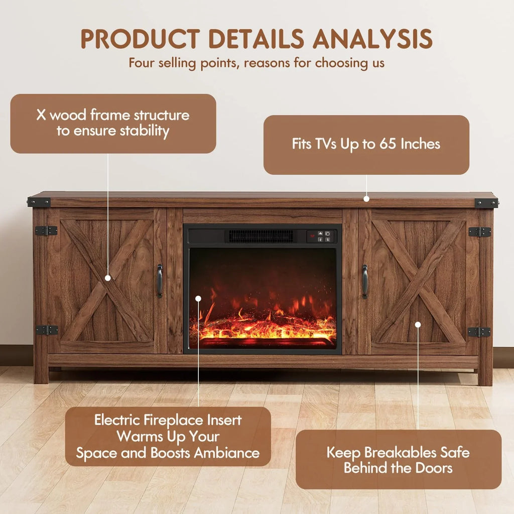 YESHOMY tv-meubel met open haard en twee schuifdeuren, opbergkasten voor tv's tot 65 inch en groter, entertainmentmeubel, mediameubel voor de woonkamer, 58 inch 
