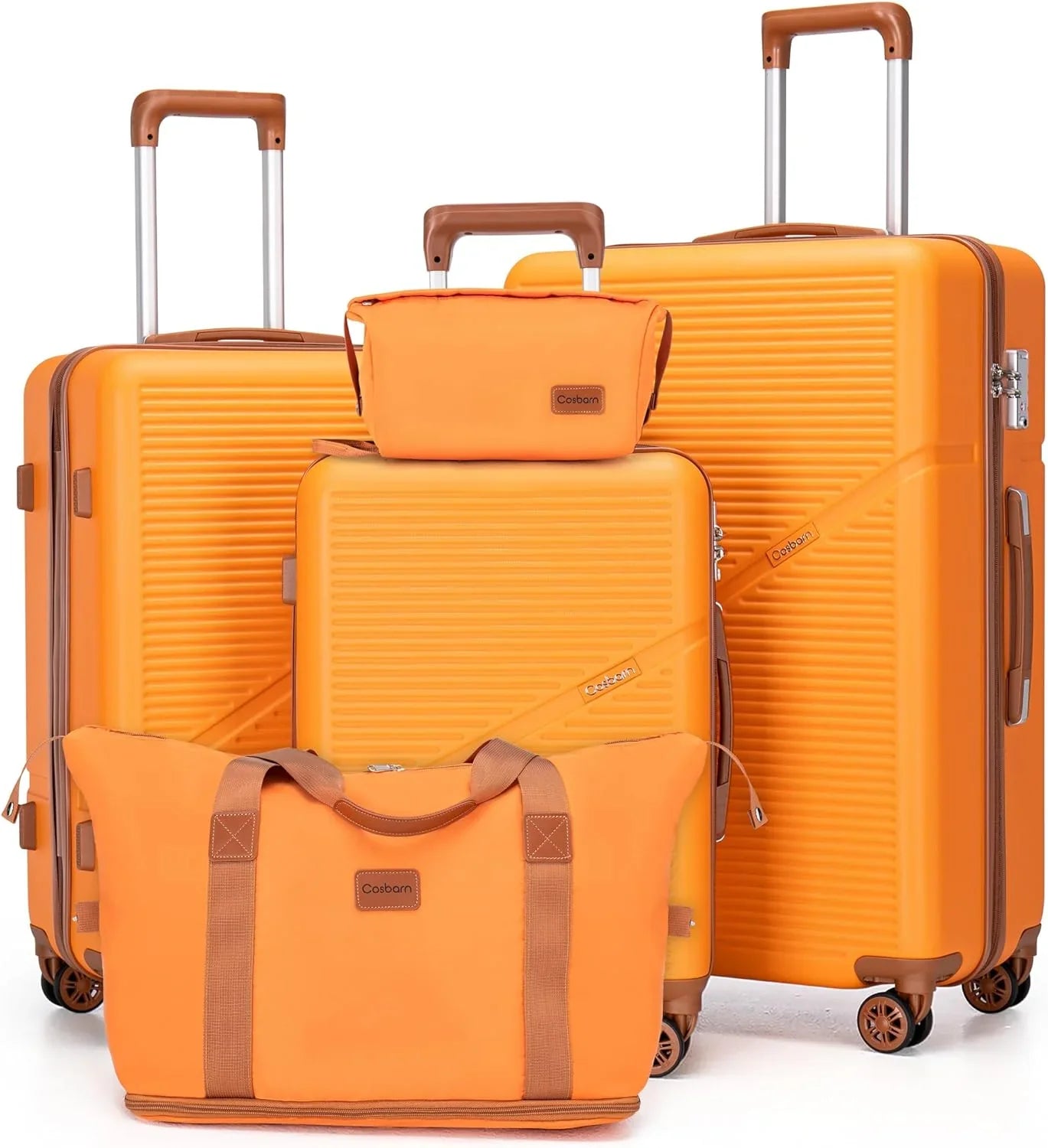 Ensemble de 5 valises à roulettes pivotantes, valises rigides en ABS avec serrure TSA, valise de voyage légère et étanche, unisexe, gris
