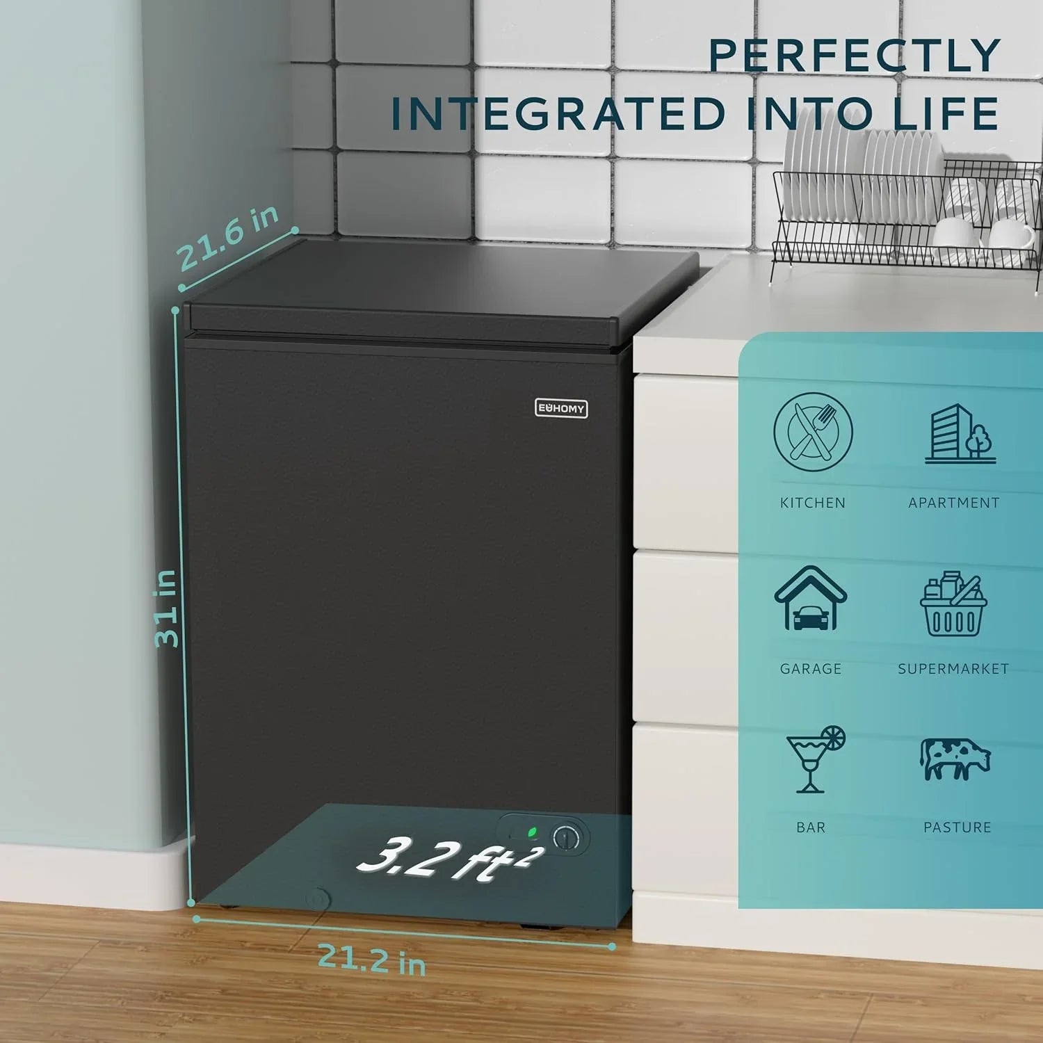 EUHOMY 3.5 Cubic Foot Upright Freezer, Small Deep Freezer, Adjustable 7 Thermostats, Quiet Mini Freezer, Freestanding Top Door