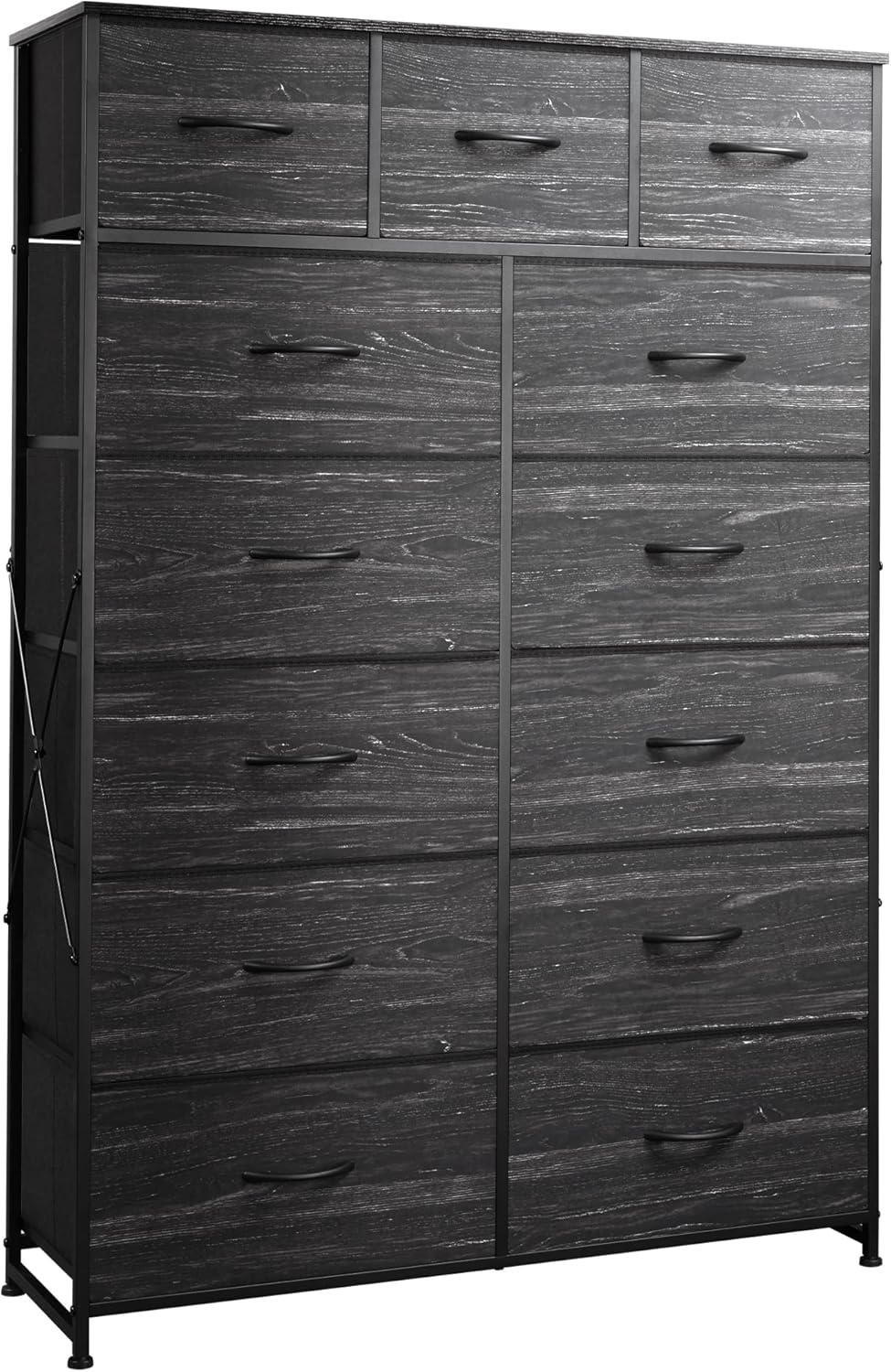 Meuble de rangement WLIVE avec 13 bacs en tissu, tiroirs de rangement avec cadre en acier, grande tour de rangement pour salon, couloir, bureau, noir anthracite