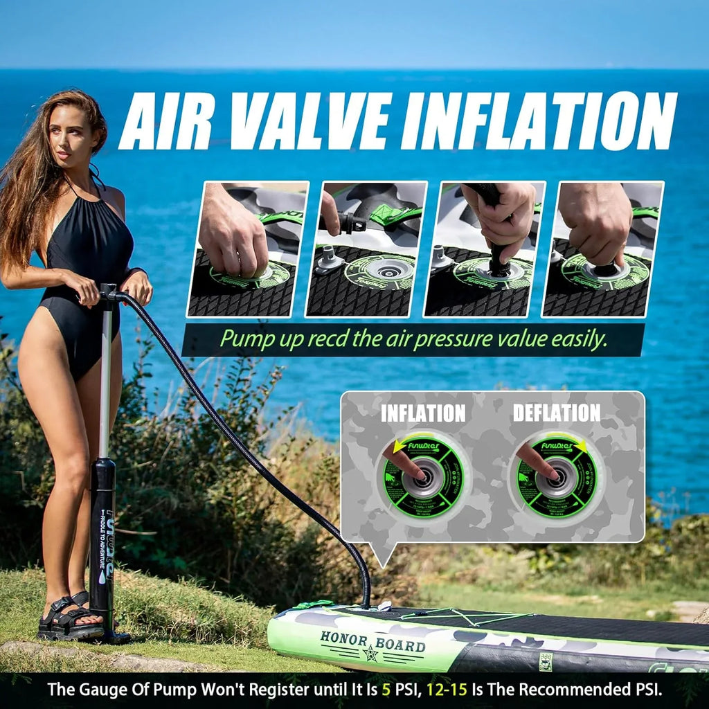 Planche de stand up paddle gonflable FunWater avec accessoires de pagaie SUP haut de gamme, pont EVA antidérapant, pagaie 11'/10'6'