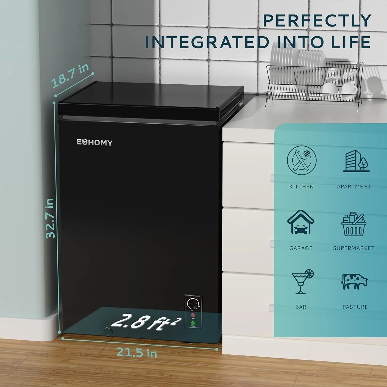 EUHOMY 3.5 Cubic Foot Upright Freezer, Small Deep Freezer, Adjustable 7 Thermostats, Quiet Mini Freezer, Freestanding Top Door