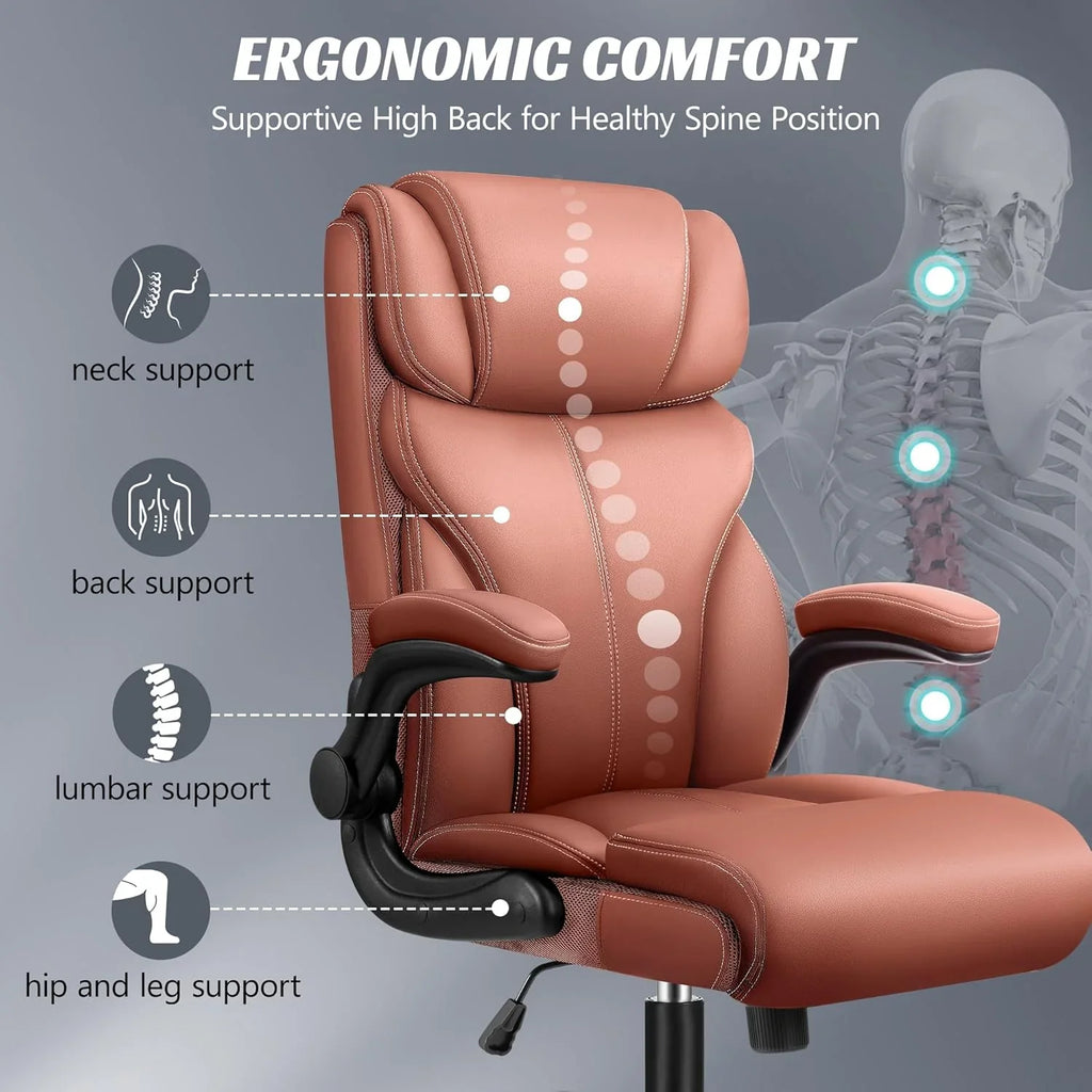 Chaise de bureau pivotante à pieds hauts, en cuir respirant, avec support lombaire