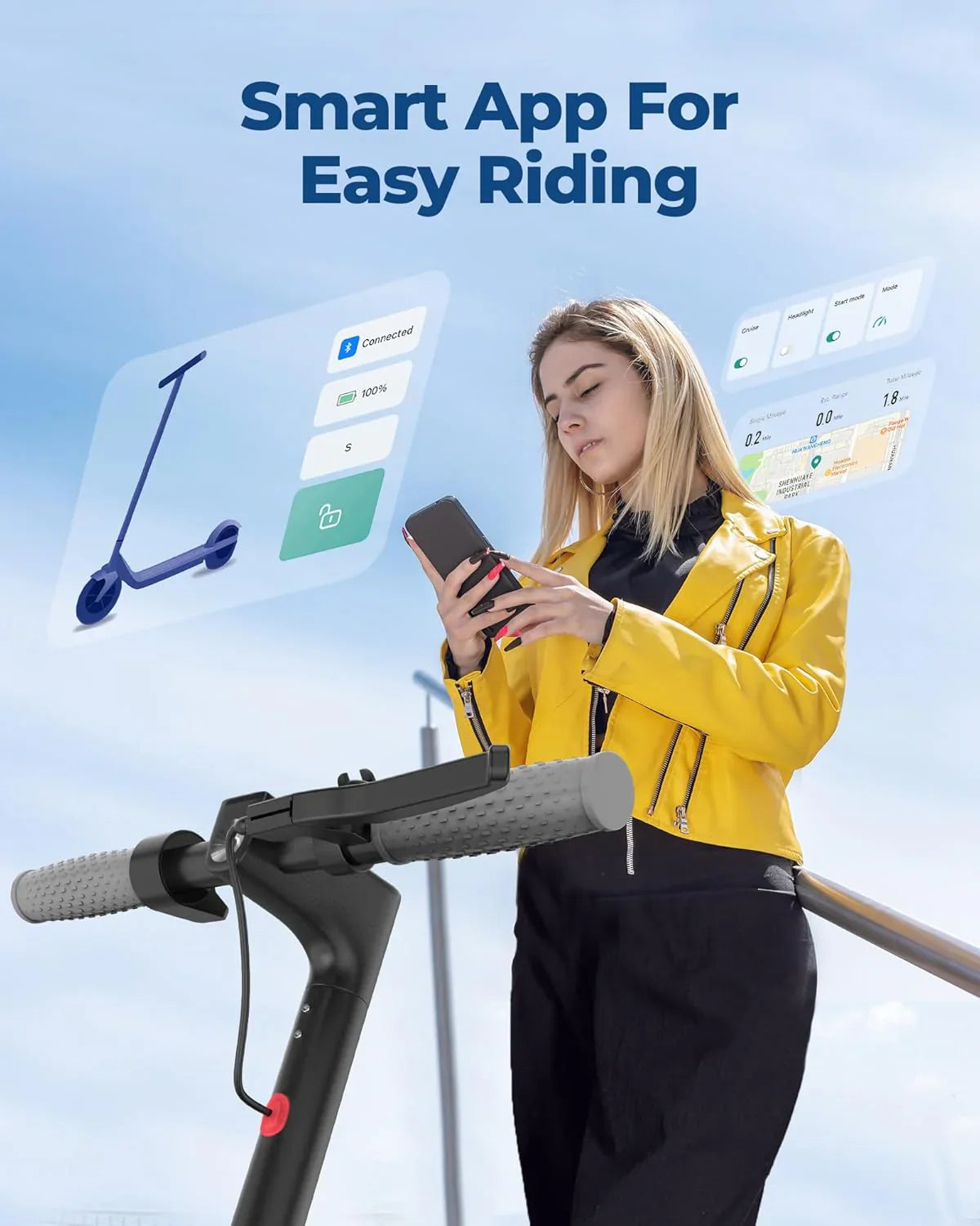 Trottinette électrique Volpam Moteur électrique puissant Pneus pleins Autonomie de 28/21/12 miles