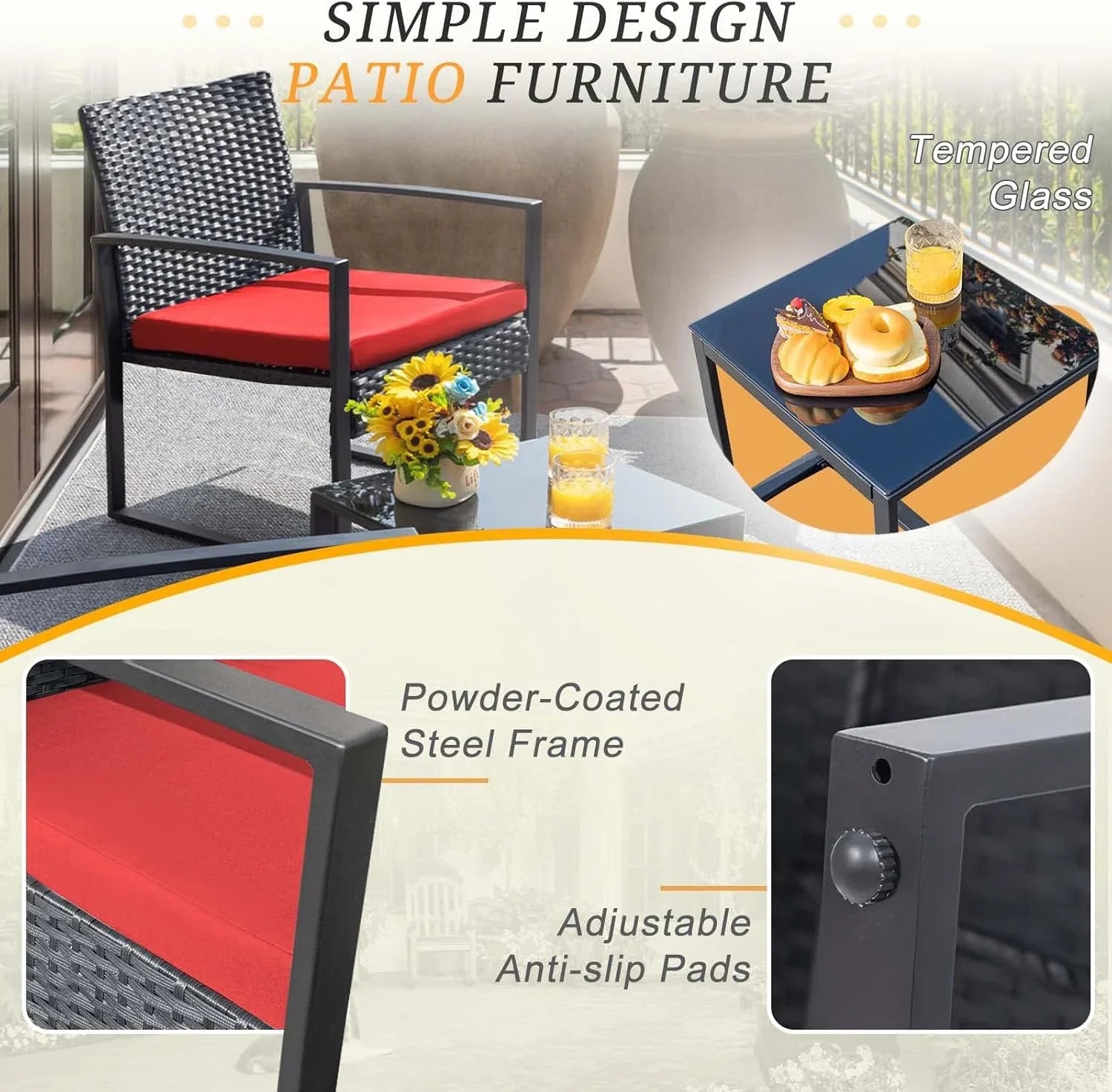 Ensemble de patio Flamaker 3 pièces Ensemble de meubles d'extérieur en osier