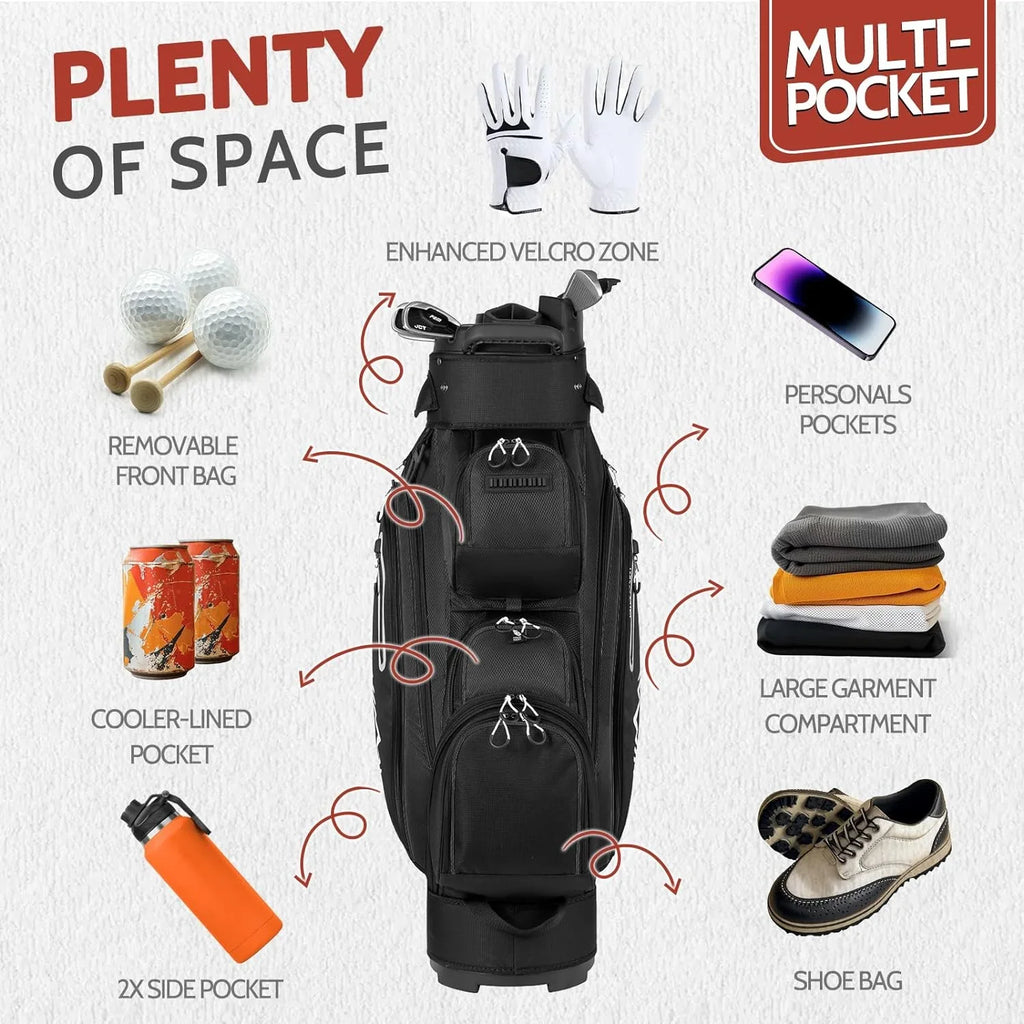 Sac de golf chariot Pro 14 compartiments avec compartiments sur toute la longueur, sac de golf pour homme