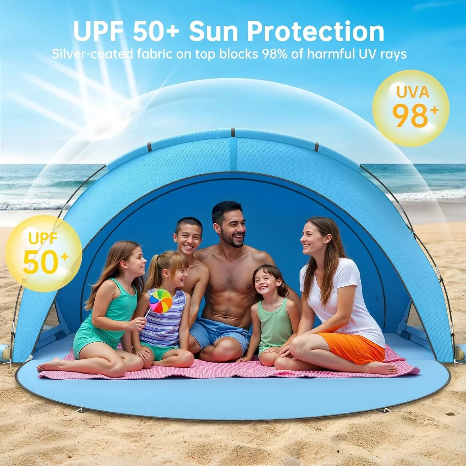 Parasol de plage, tente pare-soleil de plage avec protection UV UPF50+