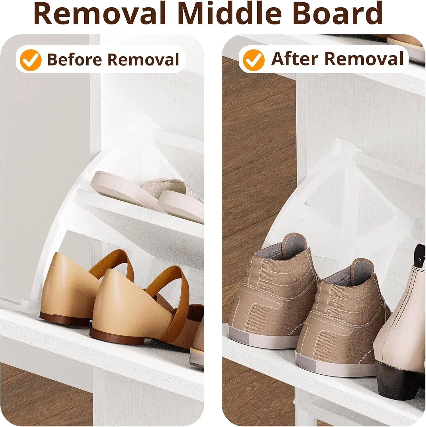 Meuble à chaussures IRONCK avec 2 tiroirs rabattables, meuble de rangement à chaussures indépendant en bois