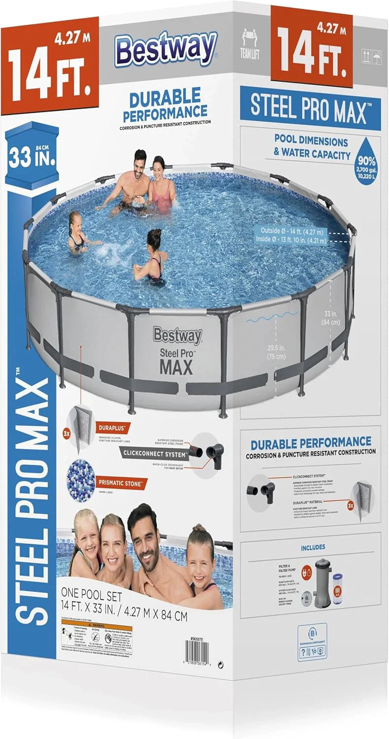 Kit de piscine hors sol extérieure à cadre métallique rond Steel Pro MAX 10' x 30'