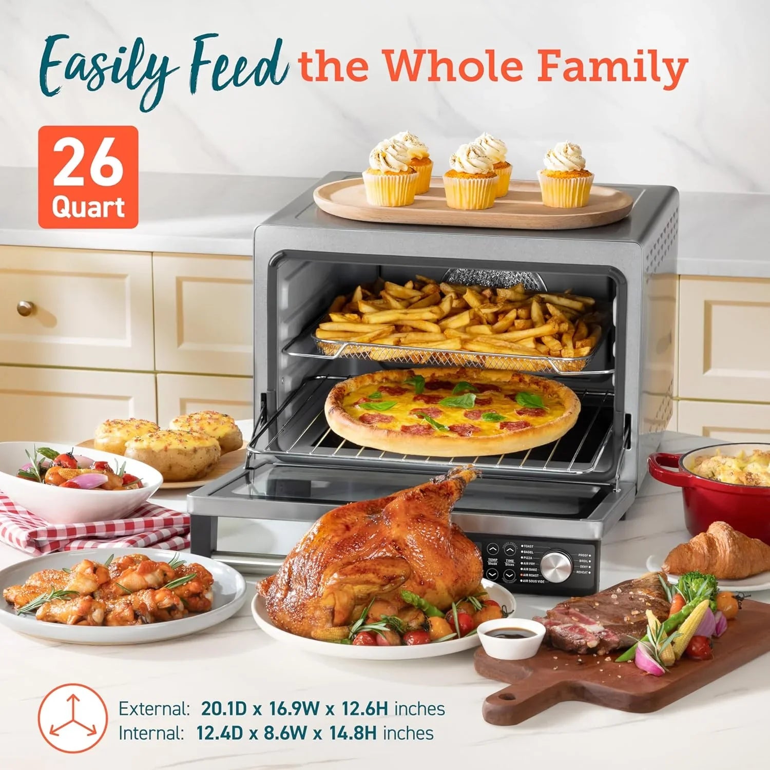 De COSORI 11-in-1 airfryer met een inhoud van 13 liter combineert grillen, roosteren, bakken en opwarmen. Inclusief recepten en 6 accessoires. 