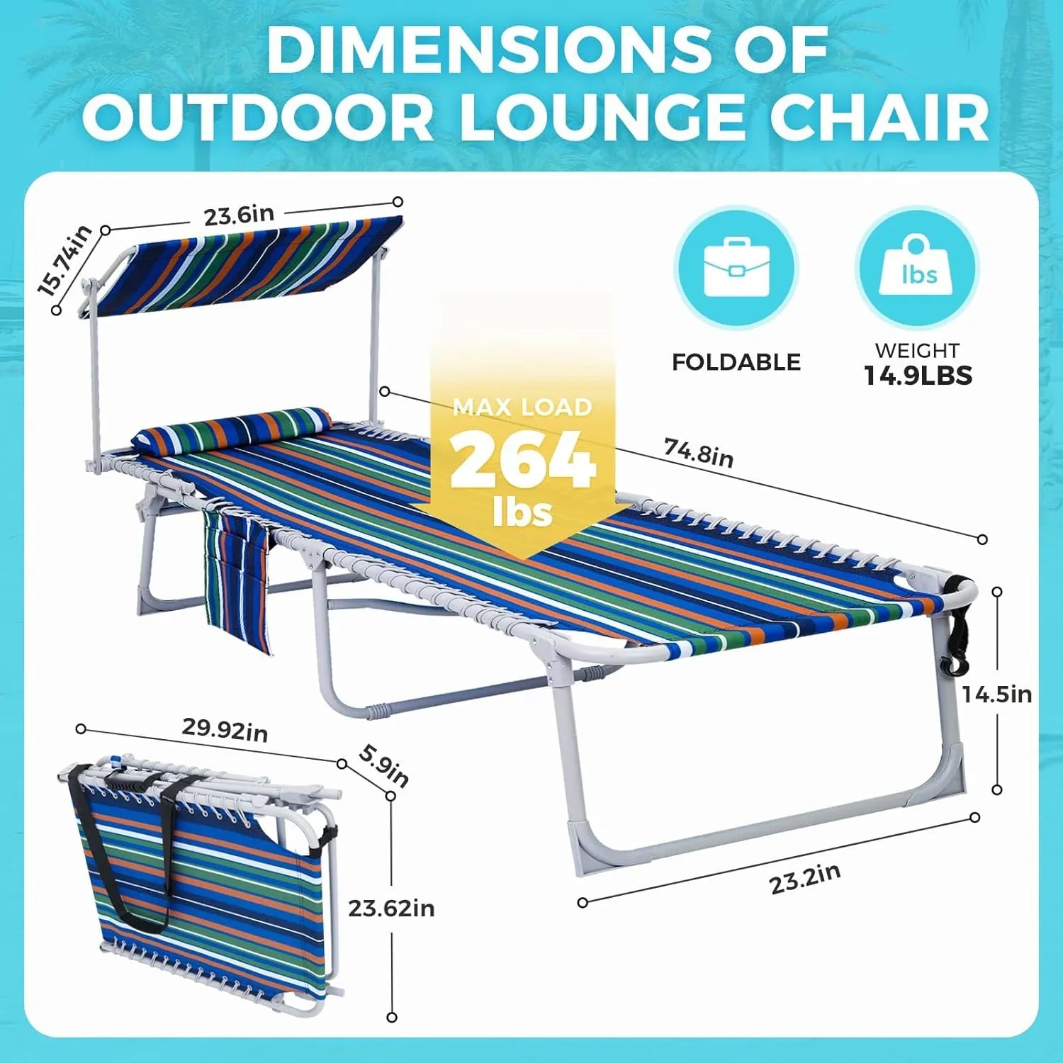 Lot de 2 chaises longues d'extérieur - Chaise longue pliante portable pour patio, piscine, camping, inclinable et réglable sur 5 positions
