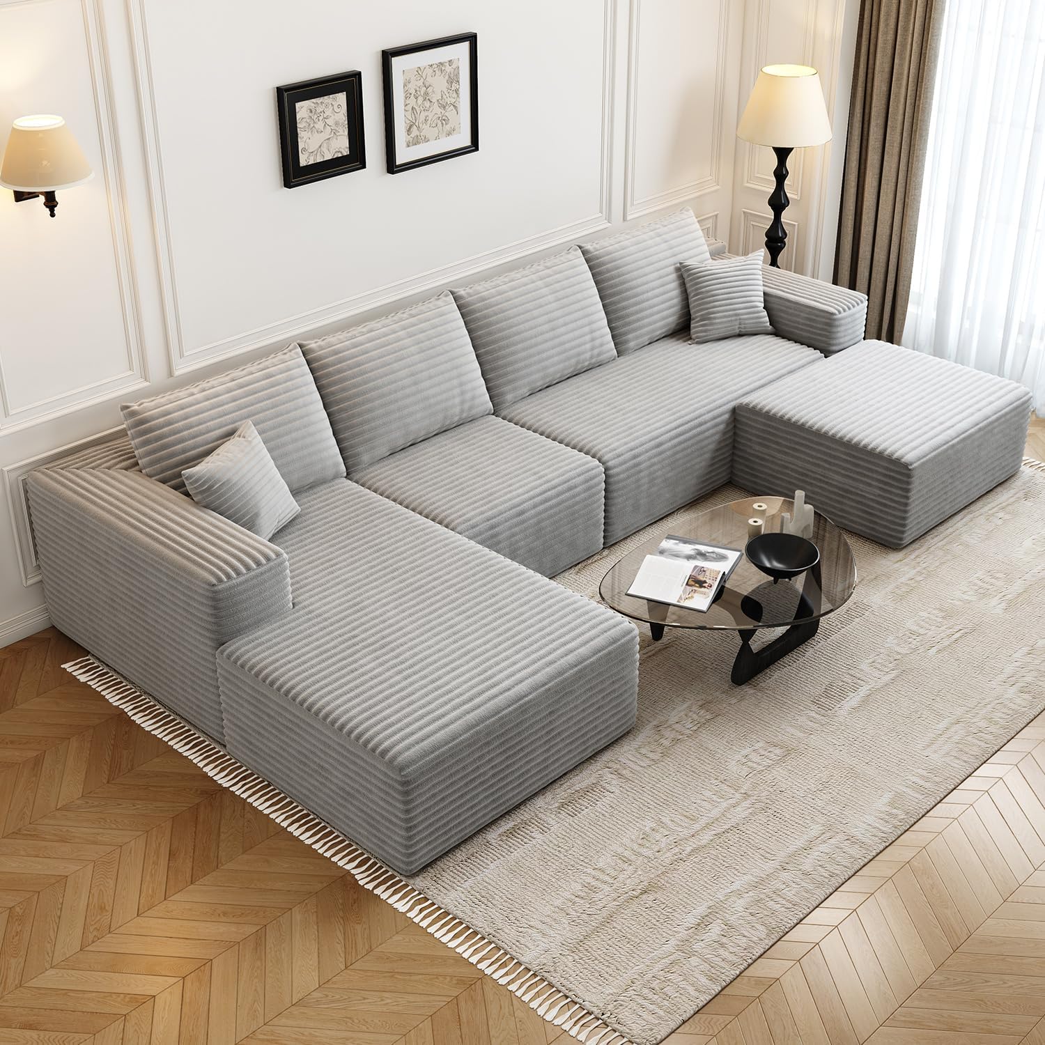 Canapé modulaire sectionnel Cloud de 107,5 pouces avec chaise longue en L, canapé rembourré minimaliste moderne, canapé d'angle à assise profonde