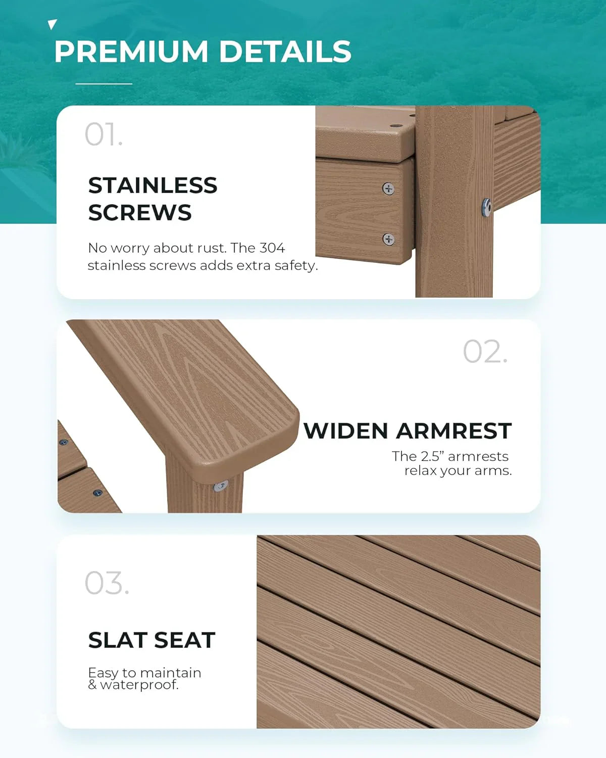 Ensemble de salle à manger d'extérieur en PEHD, 7 pièces, avec table découpée pour parasol et 6 chaises