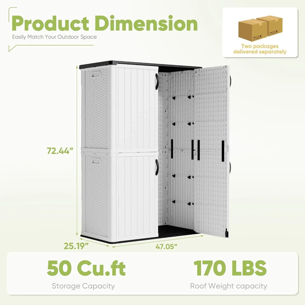 Armoire de rangement extérieure Devoko 26 pi³ avec portes verrouillables, abri de rangement horizontal, boîte de rangement étanche pour outils de patio