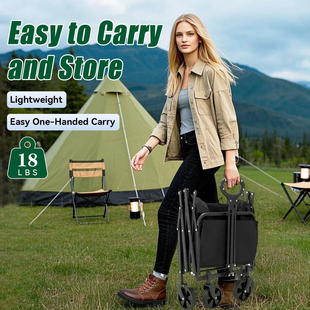Chariot pliable à 4 roues, pliable, 37 pouces de long, capacité de 480 lb, chariot de plage robuste, chariot de courses avec roues