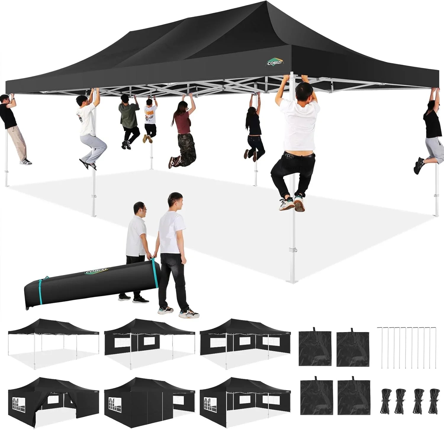 Tente pop-up robuste COBIZI 10x20 avec 6 parois latérales, facile à installer