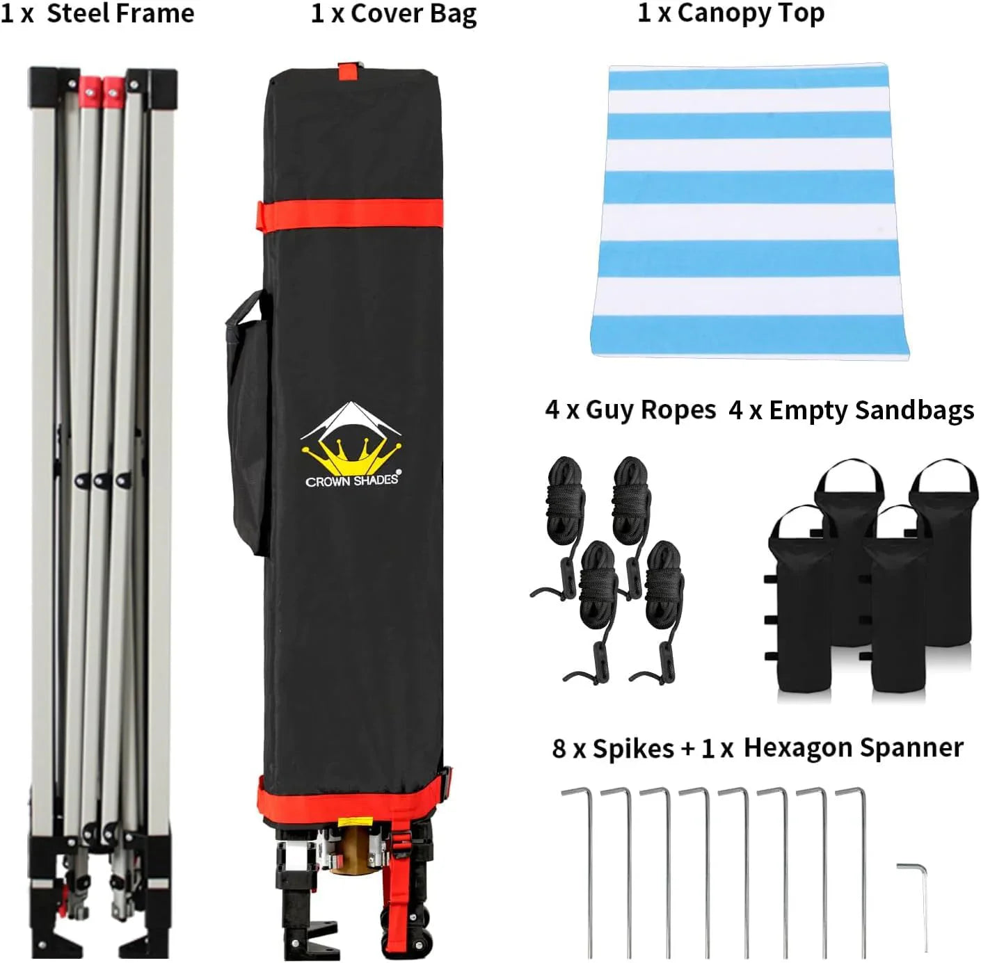 Auvent pop-up 10x10 - Installation en un clic - Tente de plage - Parasol extérieur avec dessus argenté, 3 hauteurs et 4 poches à sable