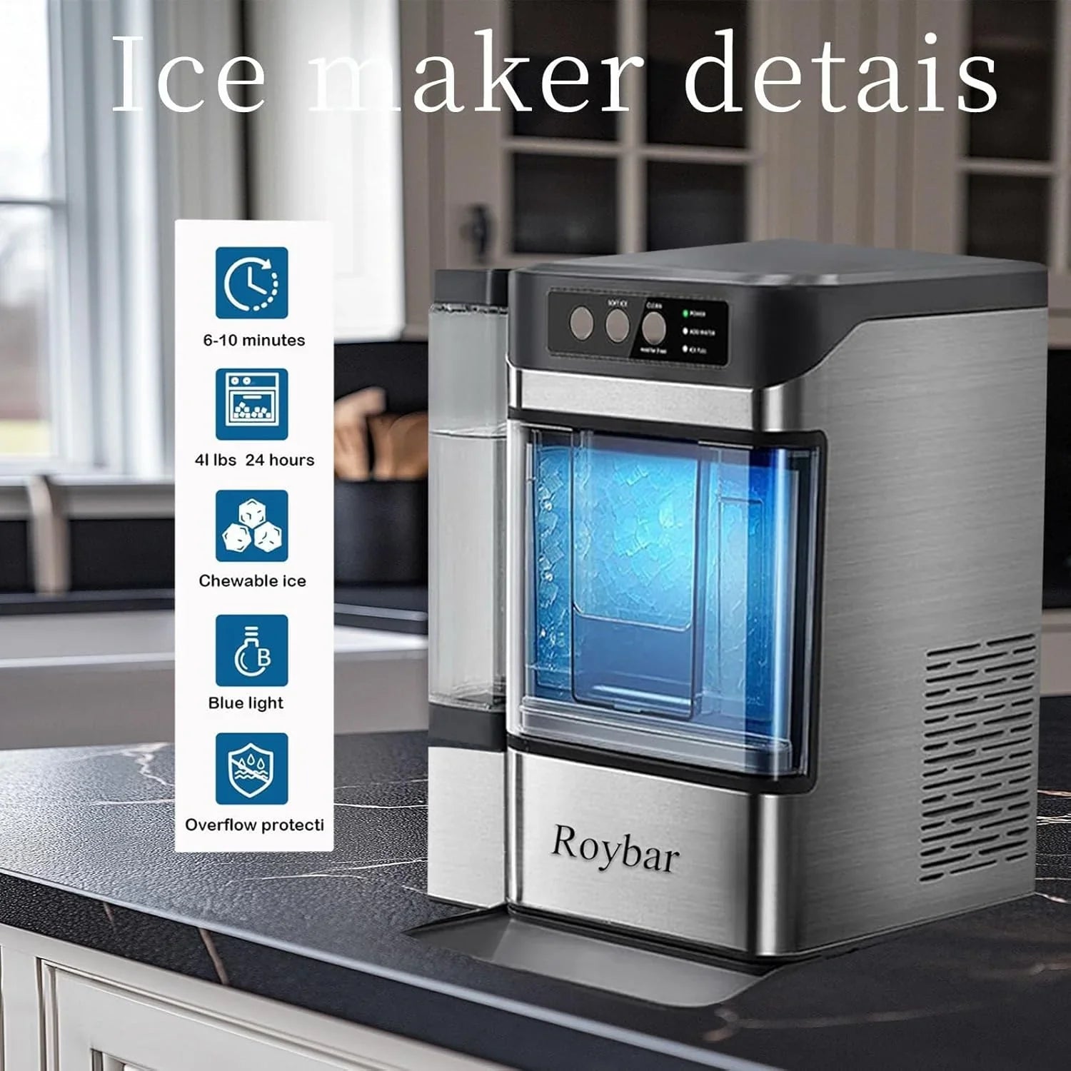 Machine à glaçons portable autonettoyante 41 lb/24 h avec réservoir d'eau amovible de 3 litres