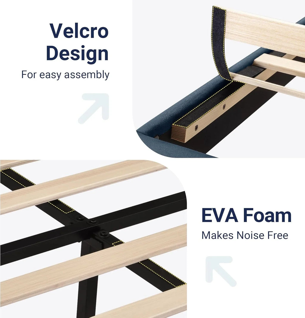 Cadre de lit plateforme Allewie Queen Size avec tête de lit rembourrée en tissu et support à lattes en bois, sommier entièrement rembourré (pas besoin de sommier)