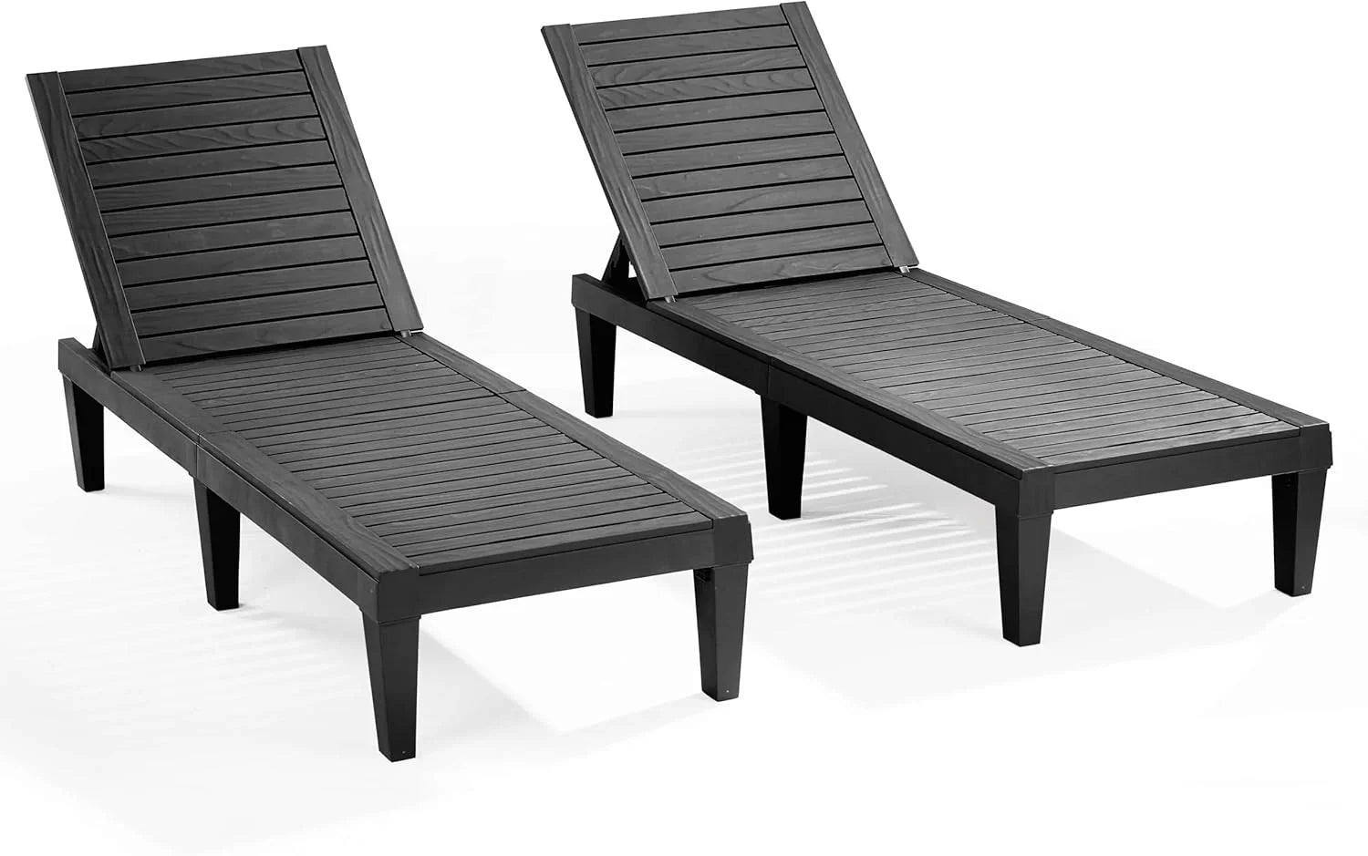Chaises de patio - Ensemble de 2 chaises longues noires pour l'extérieur, chaise longue de jardin légère
