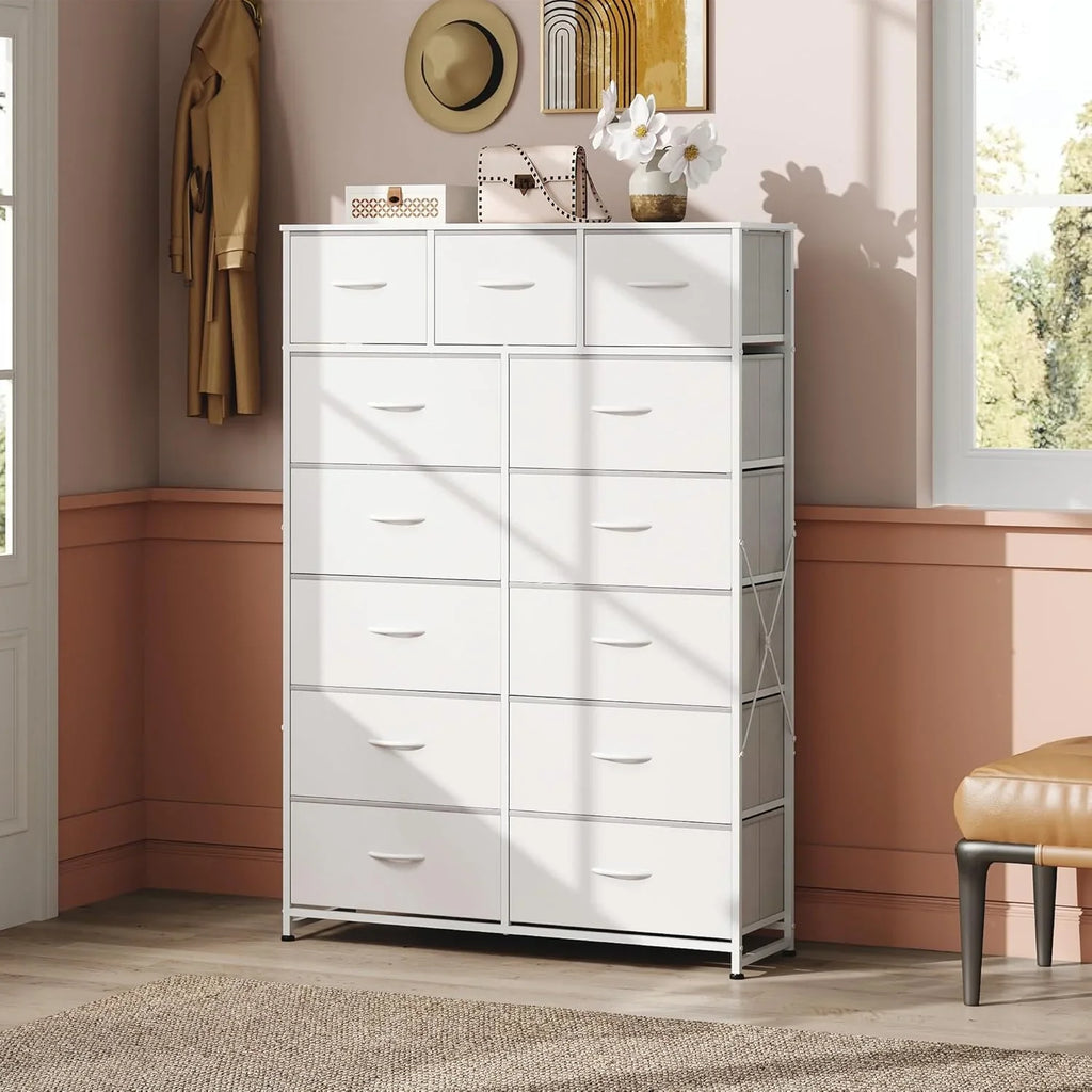 Meuble de rangement WLIVE avec 13 bacs en tissu, tiroirs de rangement avec cadre en acier, grande tour de rangement pour salon, couloir, bureau, noir anthracite