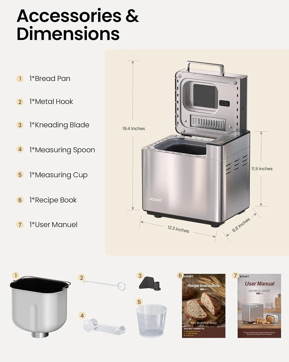 Machine à pain 25 en 1 avec double distributeur automatique, machine à pain en acier inoxydable de 2 livres