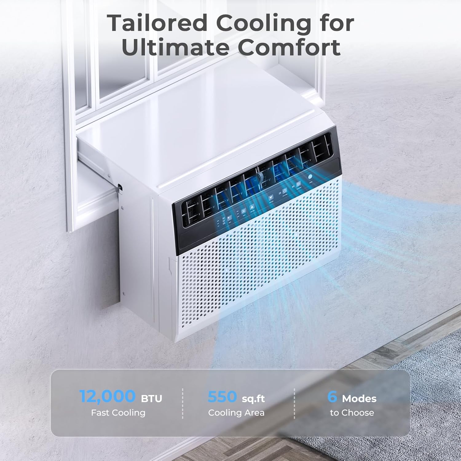 Climatiseur de fenêtre en U, 12 000 BTU, refroidit jusqu'à 550 pi², 6 modes