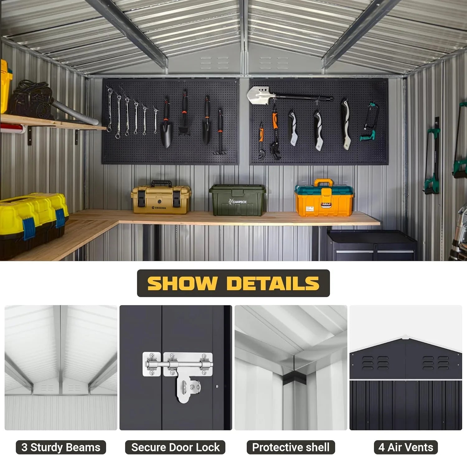 Abri de jardin extérieur Polar-Aurora 8 x 12 pi, abri de jardin en métal avec cadre amélioré