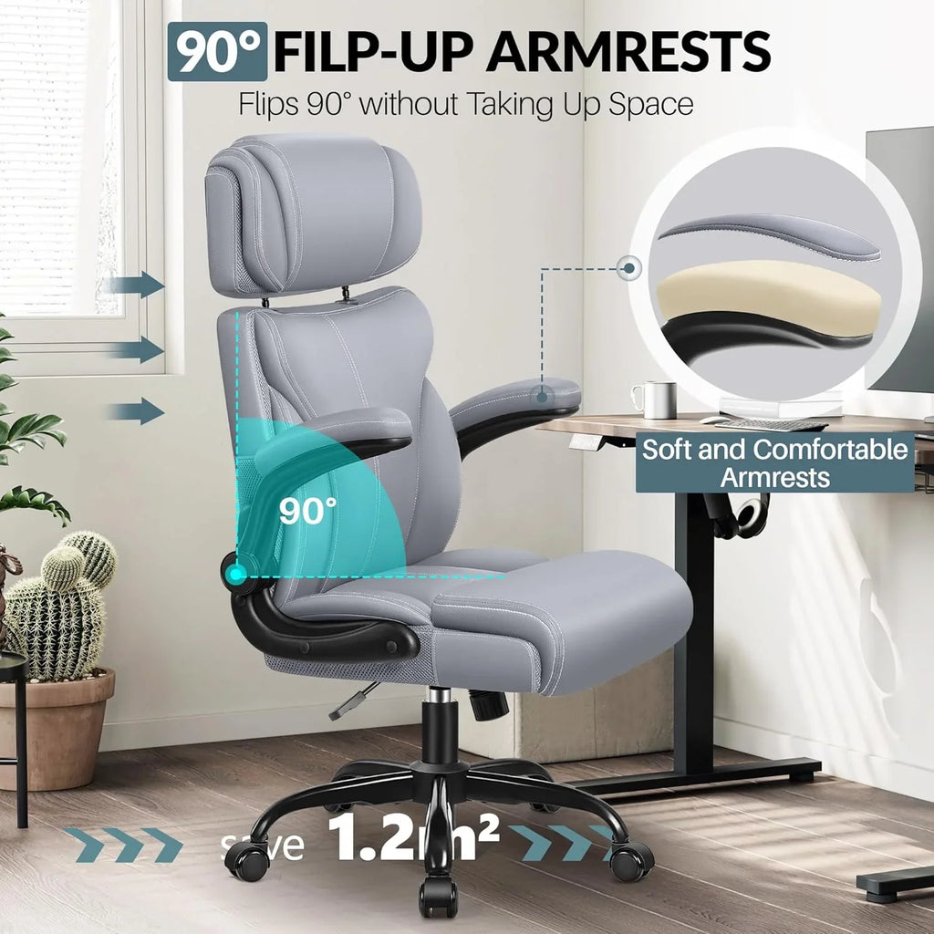 Chaise de bureau pivotante à pieds hauts, en cuir respirant, avec support lombaire