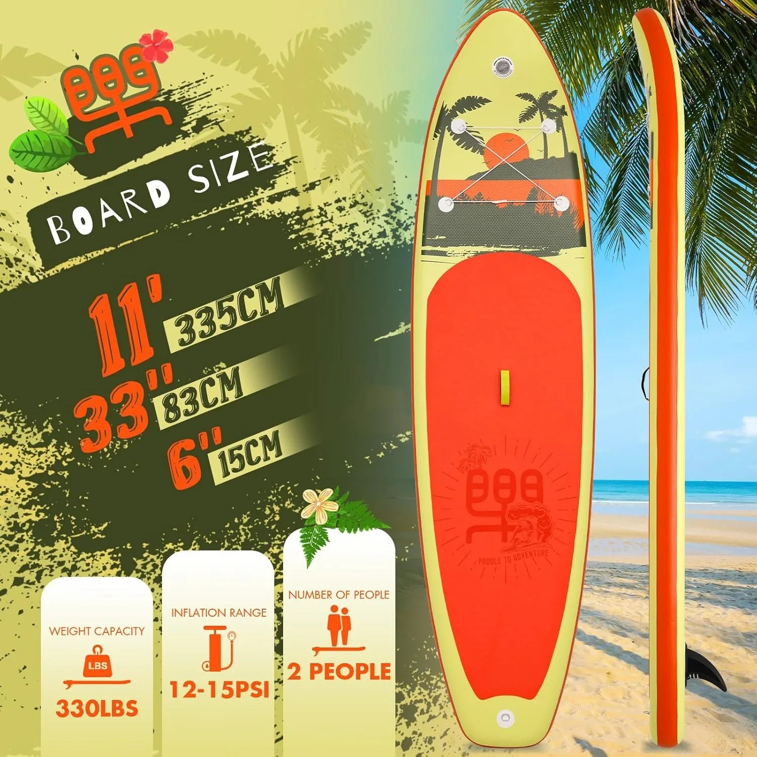 Planche de stand up paddle gonflable FunWater avec accessoires de pagaie SUP haut de gamme, pont EVA antidérapant, pagaie 11'/10'6'