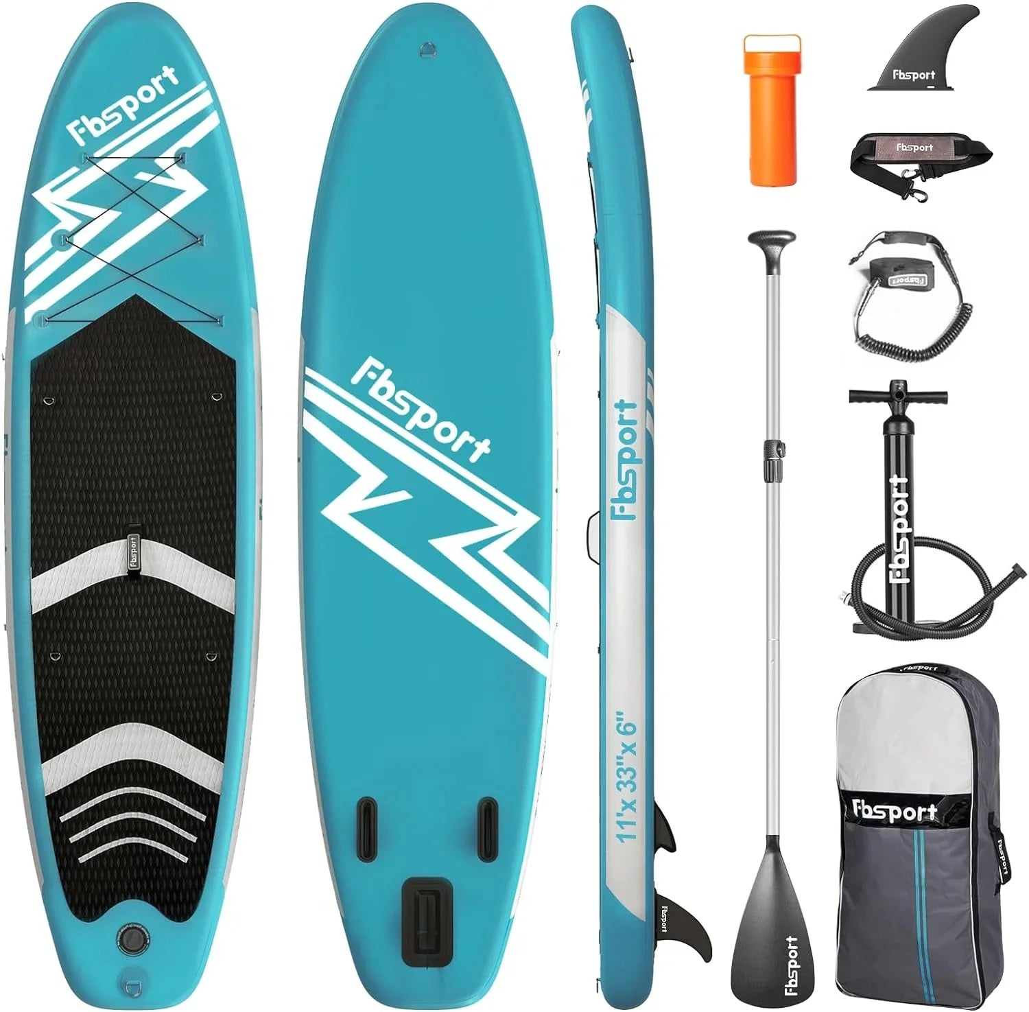 Planche de stand up paddle FBSPORT Premium 11', planche de yoga, contrôle du surf, pont antidérapant, attache, pagaie et pompe
