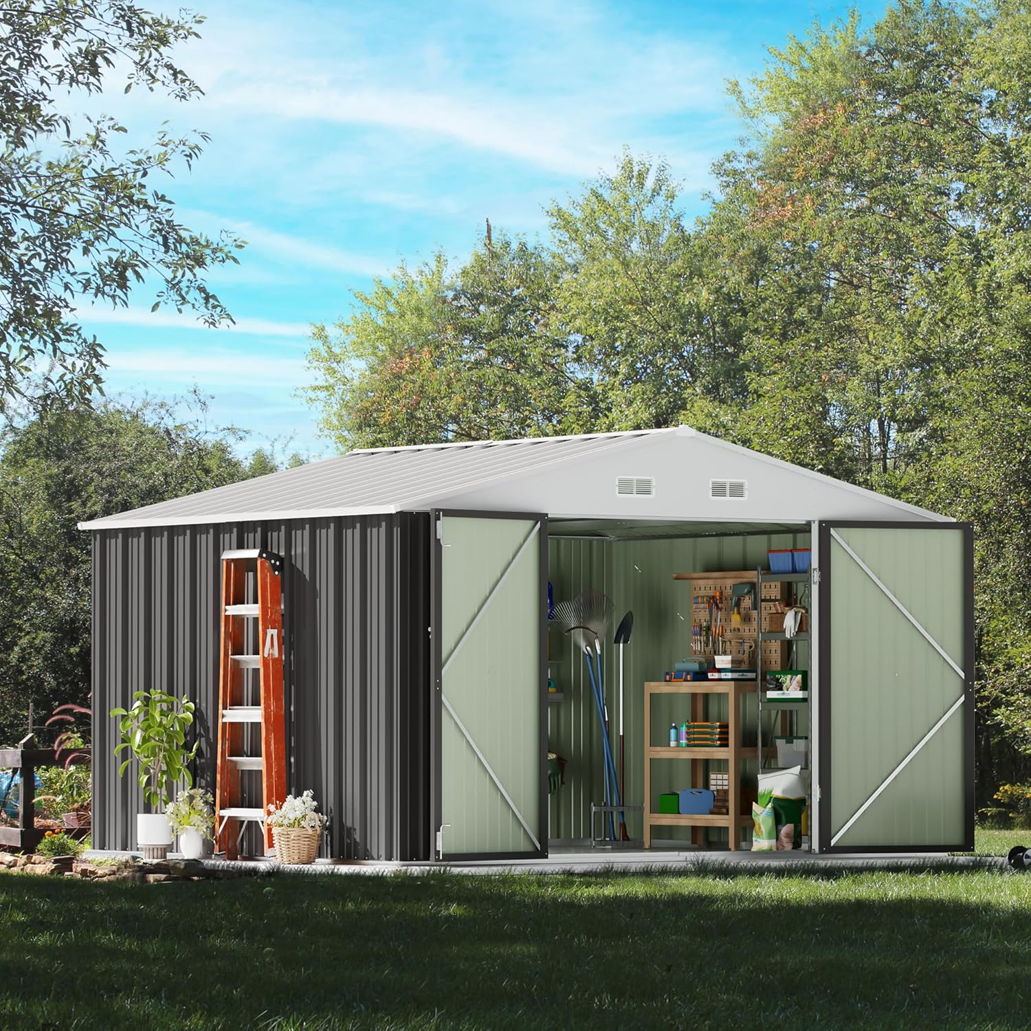 Abri de jardin extérieur Devoko 5 x 3 pi verrouillable en métal