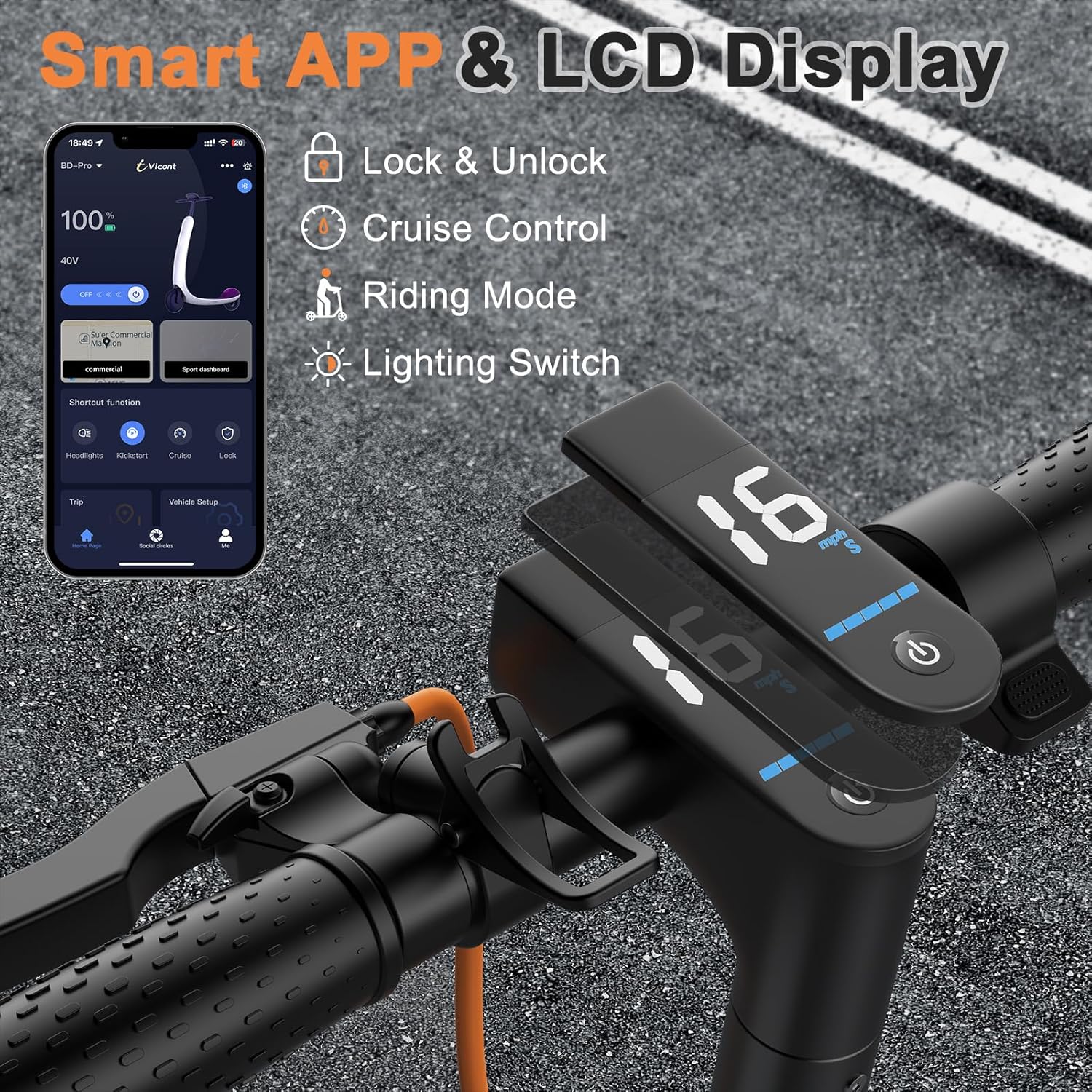 Trottinette électrique Volpam Moteur électrique puissant Pneus pleins Autonomie de 28/21/12 miles