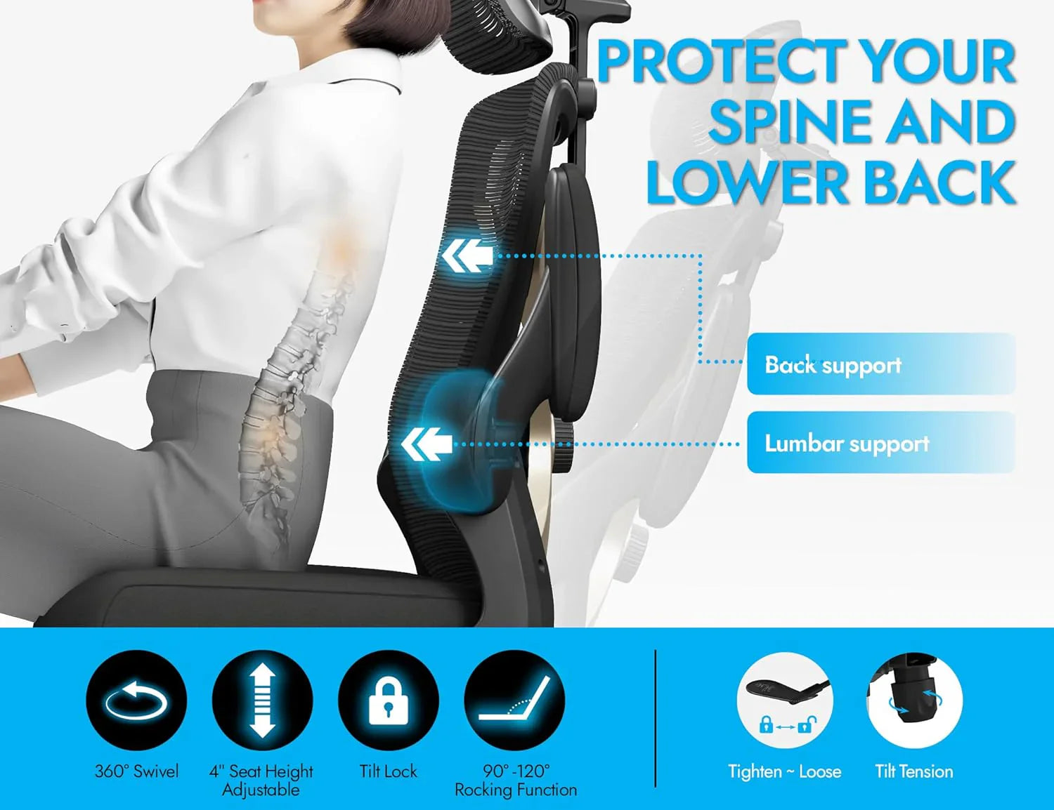 Bureau et chaise d'ordinateur de bureau, chaise de jeu, avec support lombaire et appui-tête