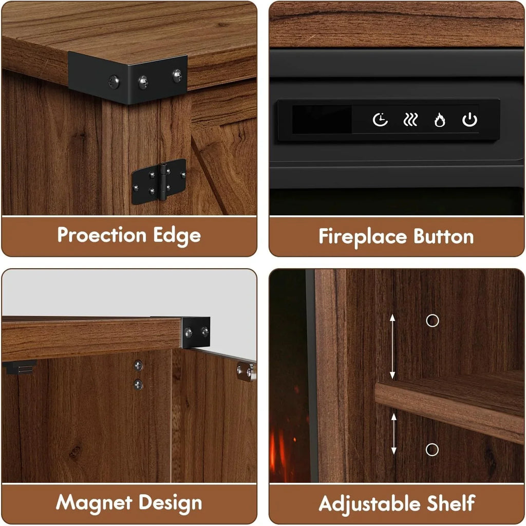 YESHOMY tv-meubel met open haard en twee schuifdeuren, opbergkasten voor tv's tot 65 inch en groter, entertainmentmeubel, mediameubel voor de woonkamer, 58 inch 