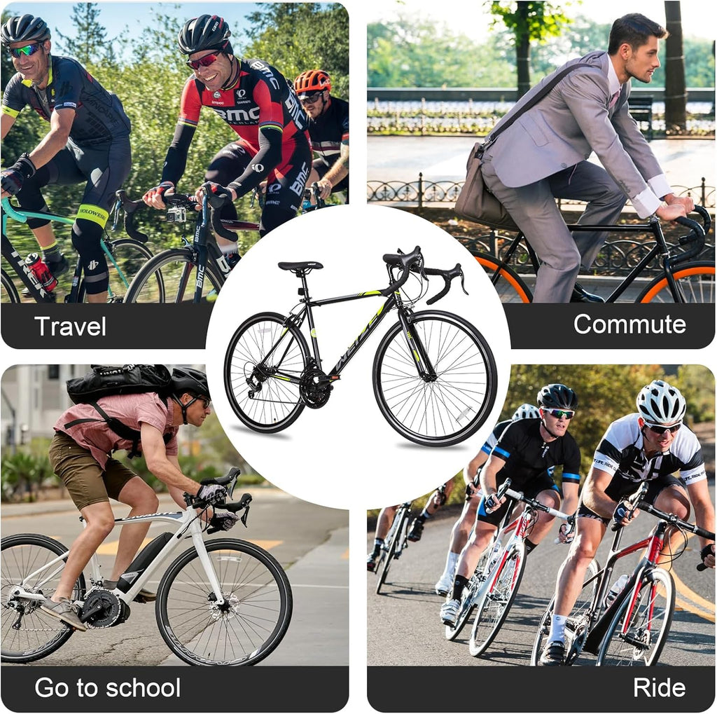 Vélo de route WEIZE, vélo de ville avec roues 700C, guidon Shimano 14 vitesses, vélo de course adulte avec freins à étrier, vélo hybride en acier à haute teneur en carbone